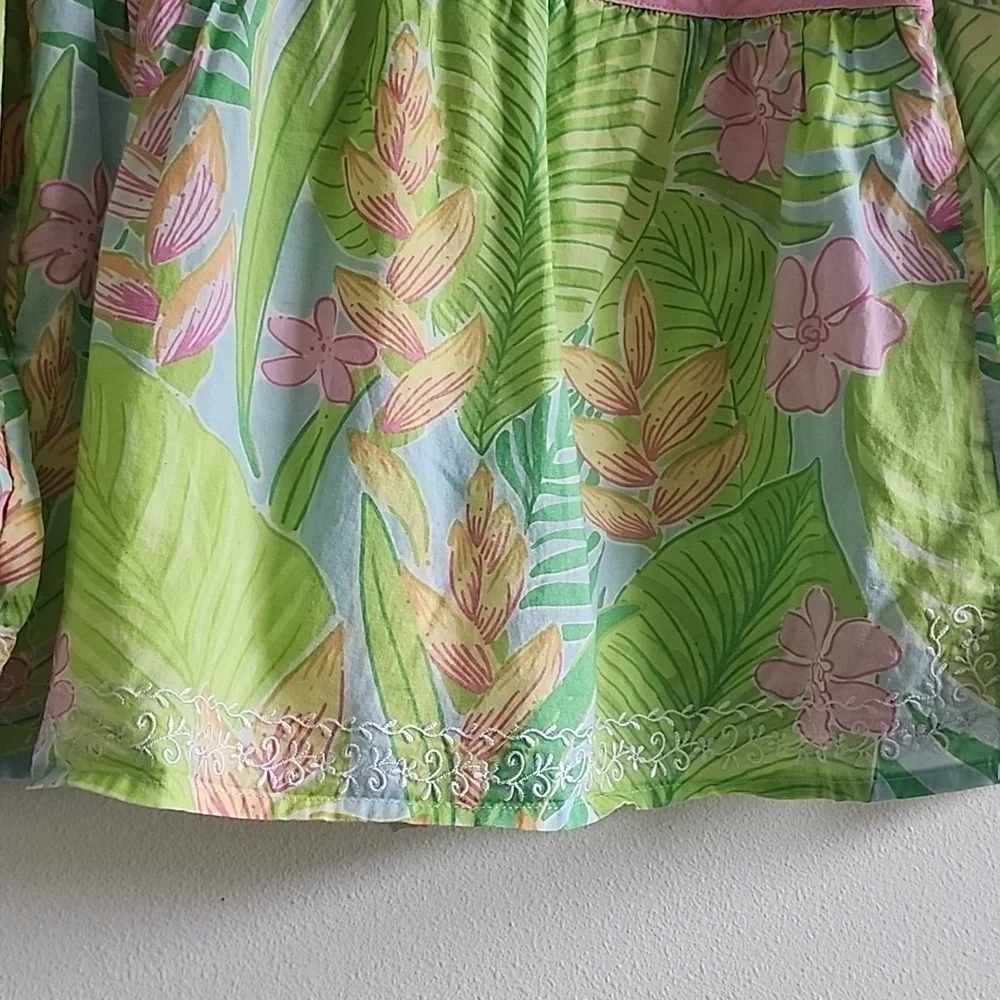 RARE Vintage Lilly Pulitzer Baby Girl Dress - Tropical Floral & Pink Trim Sz 6 M